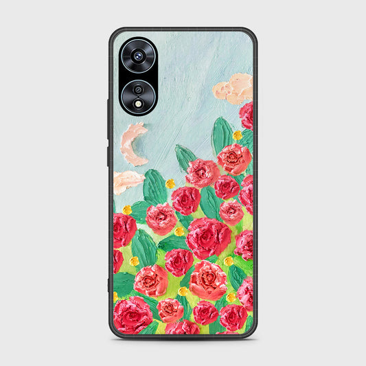 Oppo A58 4G Cover - Floral Series - Design 10 - Red & Green - HQ Ultra Shine Premium Infinity Glass Soft Silicon Borders Case