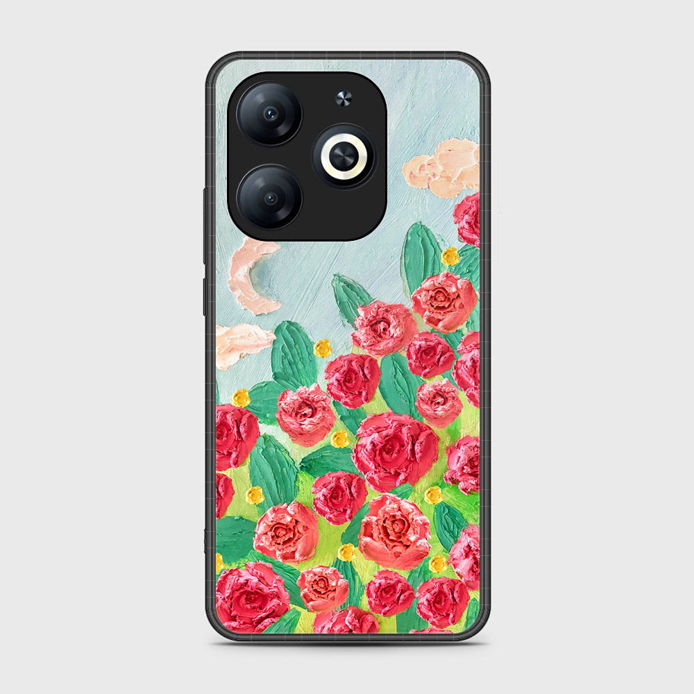 Infinix Smart 8 Plus Cover - Floral Series - Design 10 - Red & Green - HQ Ultra Shine Premium Infinity Glass Soft Silicon Borders Case