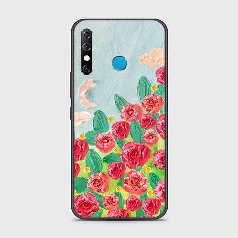 Infinix Hot 8 Cover - Floral Series - Design 10 - Red & Green - HQ Ultra Shine Premium Infinity Glass Soft Silicon Borders Case