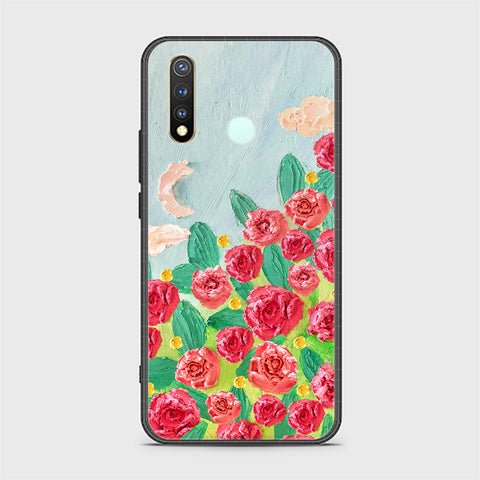 Vivo Y19 Cover - Floral Series - Design 10 - Red & Green - HQ Ultra Shine Premium Infinity Glass Soft Silicon Borders Case