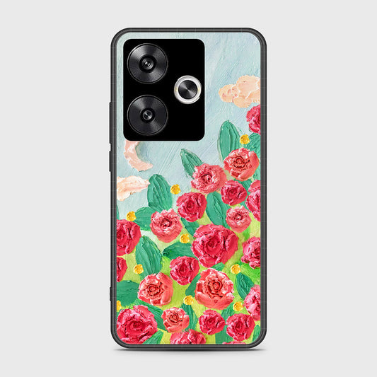 Xiaomi Redmi Turbo 3 Cover - Floral Series - Design 10 - Red & Green - HQ Ultra Shine Premium Infinity Glass Soft Silicon Borders Case