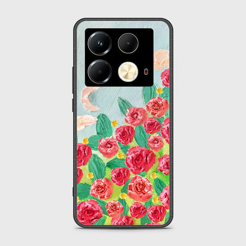 Infinix Note 40 Cover - Floral Series - Design 10 - Red & Green - HQ Ultra Shine Premium Infinity Glass Soft Silicon Borders Case