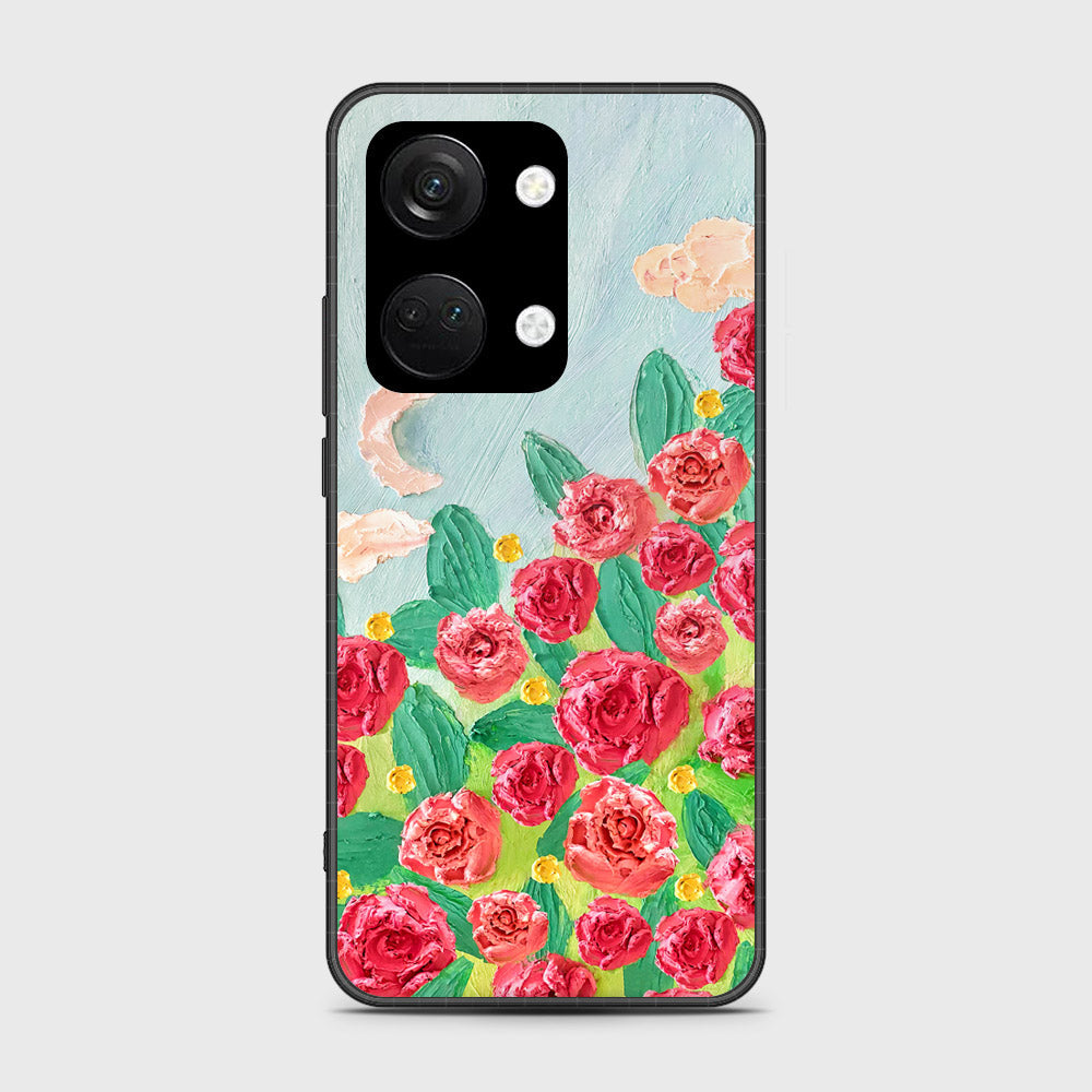 OnePlus Nord 3 Cover - Floral Series - Design 10 - Red & Green - HQ Ultra Shine Premium Infinity Glass Soft Silicon Borders Case