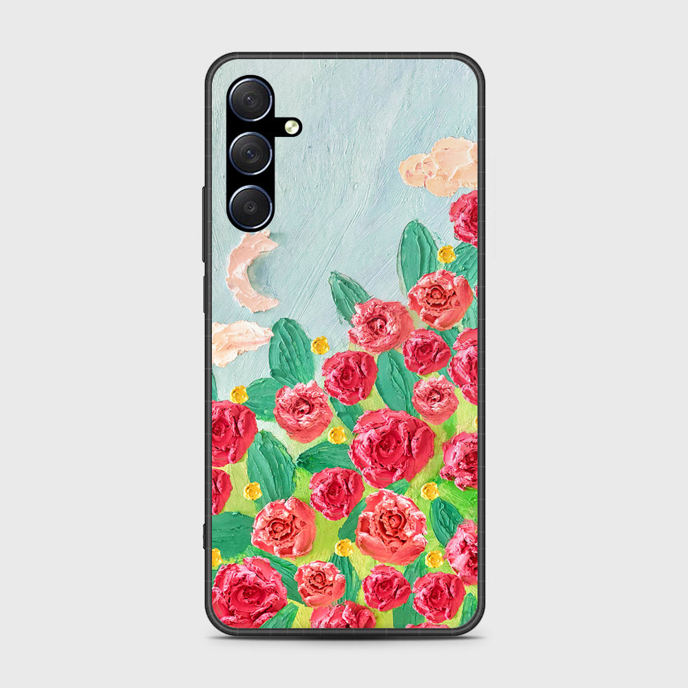 Samsung Galaxy M54 Cover - Floral Series - Design 10 - Red & Green - HQ Ultra Shine Premium Infinity Glass Soft Silicon Borders Case