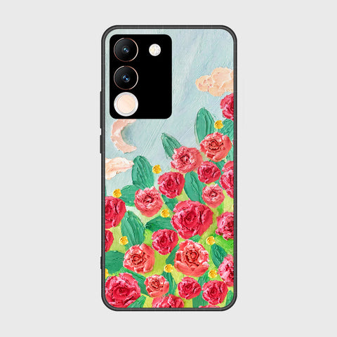 Vivo Y200 Cover - Floral Series - Design 10 - Red & Green - HQ Ultra Shine Premium Infinity Glass Soft Silicon Borders Case