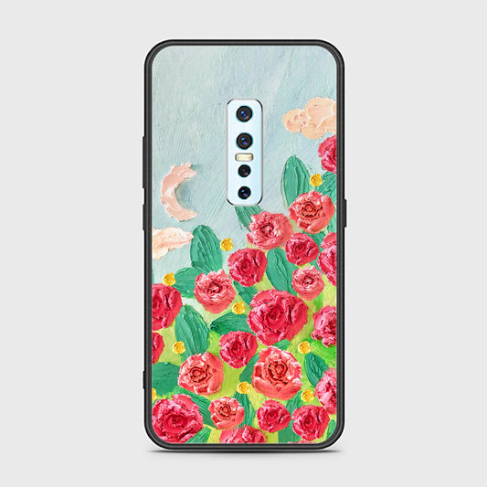 Vivo V17 Pro Cover - Floral Series - Design 10 - Red & Green - HQ Ultra Shine Premium Infinity Glass Soft Silicon Borders Case