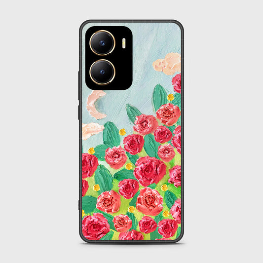 Vivo Y16 Cover - Floral Series - Design 10 - Red & Green - HQ Ultra Shine Premium Infinity Glass Soft Silicon Borders Case