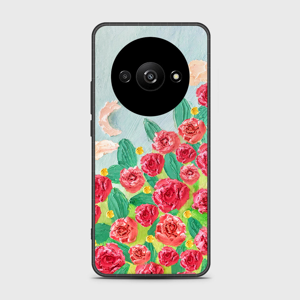 Xiaomi Redmi A3 Cover - Floral Series - Design 10 - Red & Green - HQ Ultra Shine Premium Infinity Glass Soft Silicon Borders Case