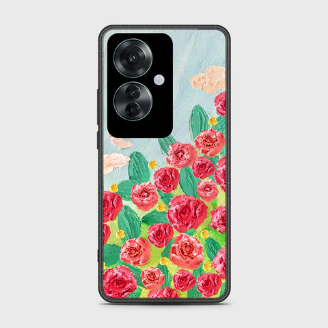 Oppo Reno 11F 5G Cover - Floral Series - Design 10 - Red & Green - HQ Ultra Shine Premium Infinity Glass Soft Silicon Borders Case