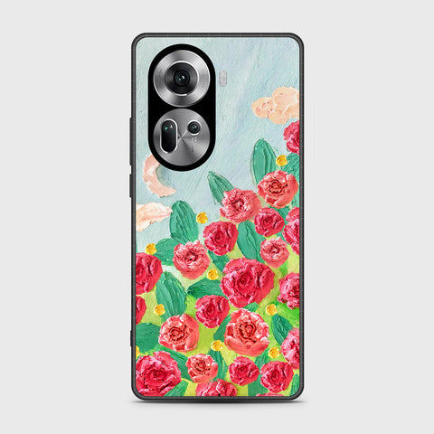 Oppo Reno 11 5G Cover - Floral Series - Design 10 - Red & Green - HQ Ultra Shine Premium Infinity Glass Soft Silicon Borders Case