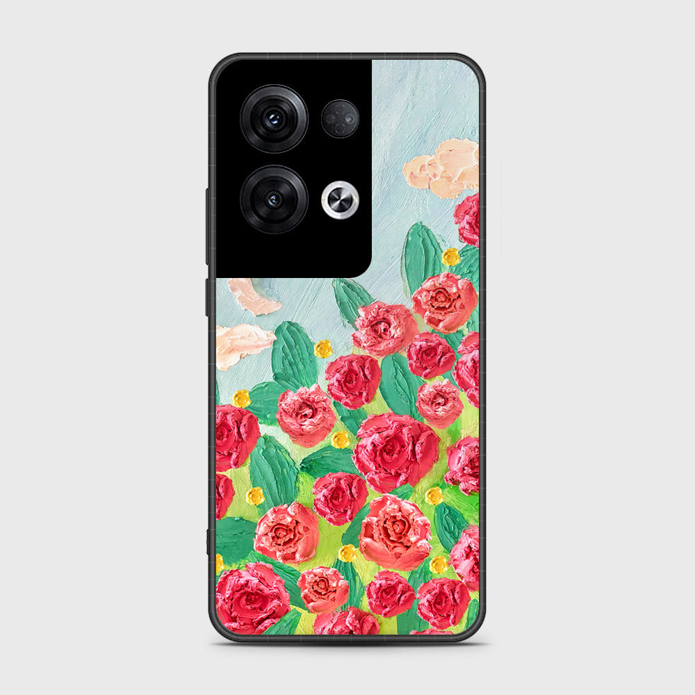 Oppo Reno 8 Pro Plus Cover - Floral Series - Design 10 - Red & Green - HQ Ultra Shine Premium Infinity Glass Soft Silicon Borders Case