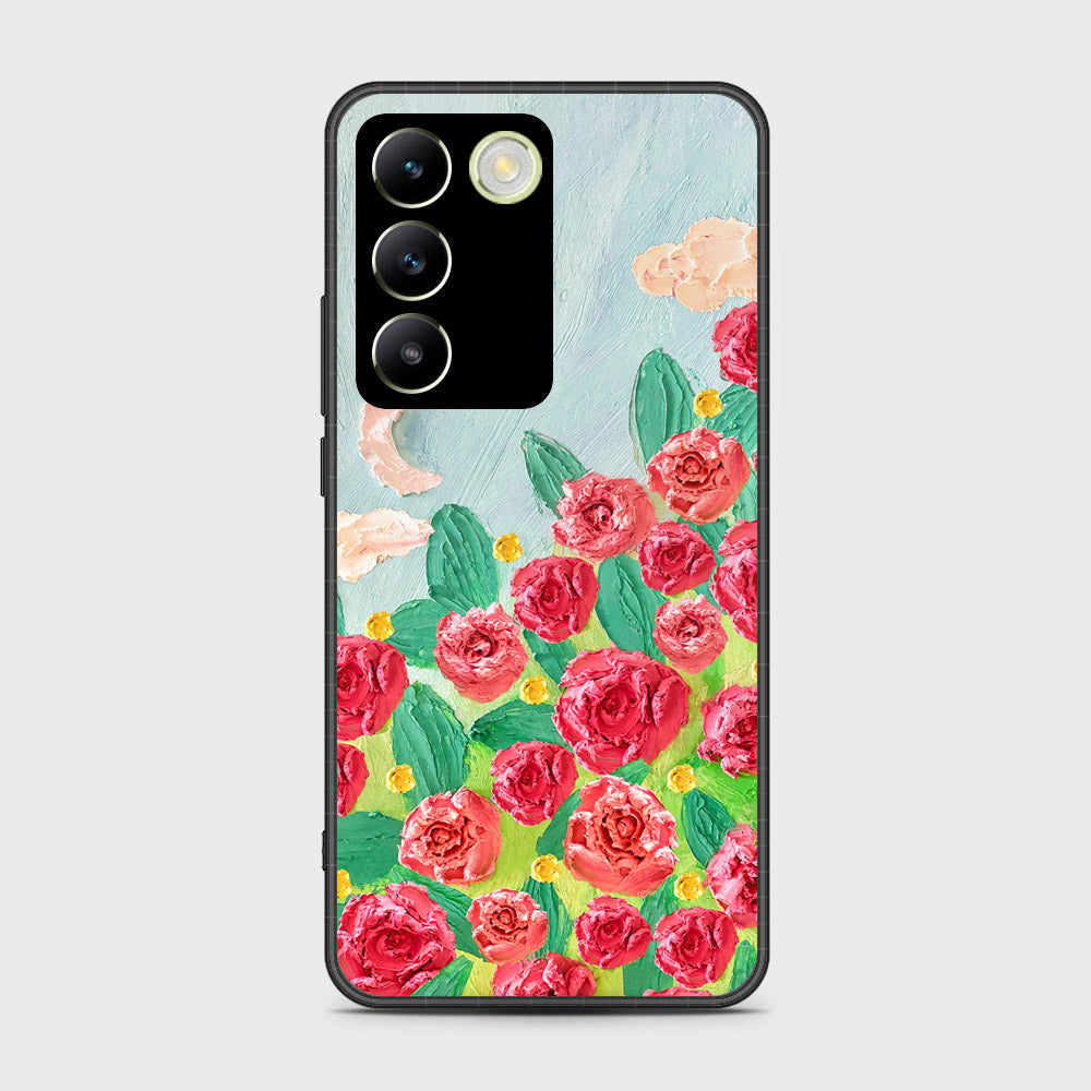 Vivo Y100 4G Cover - Floral Series - Design 10 - Red & Green - HQ Ultra Shine Premium Infinity Glass Soft Silicon Borders Case