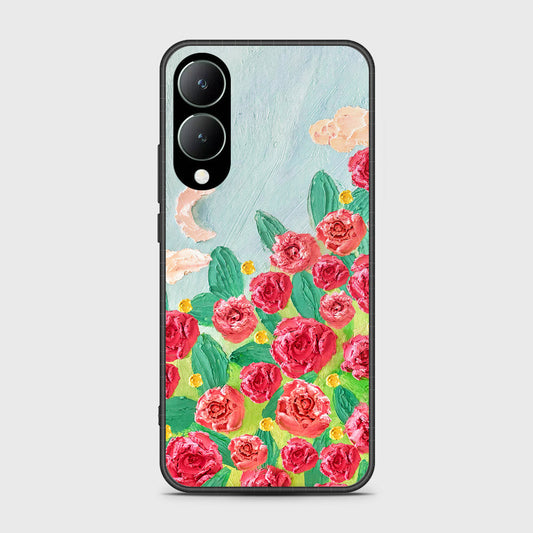 Vivo Y28 5G Cover - Floral Series - Design 10 - Red & Green - HQ Ultra Shine Premium Infinity Glass Soft Silicon Borders Case