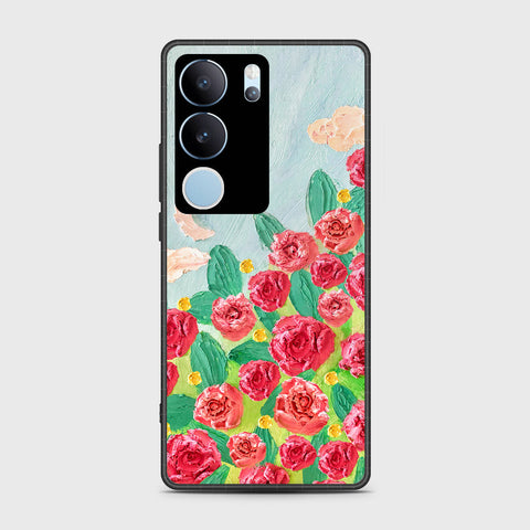 Vivo V29 Cover - Floral Series - Design 10 - Red & Green - HQ Ultra Shine Premium Infinity Glass Soft Silicon Borders Case