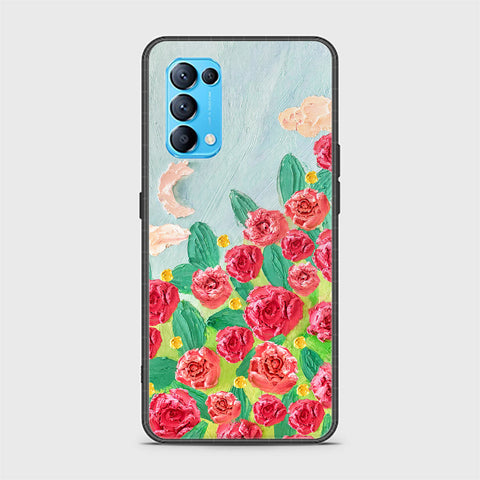 Oppo Reno 5 5G Cover - Floral Series - Design 10 - Red & Green - HQ Ultra Shine Premium Infinity Glass Soft Silicon Borders Case