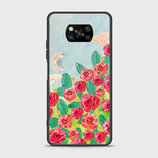 Xiaomi Poco X3 Cover - Floral Series - Design 10 - Red & Green - HQ Ultra Shine Premium Infinity Glass Soft Silicon Borders Case