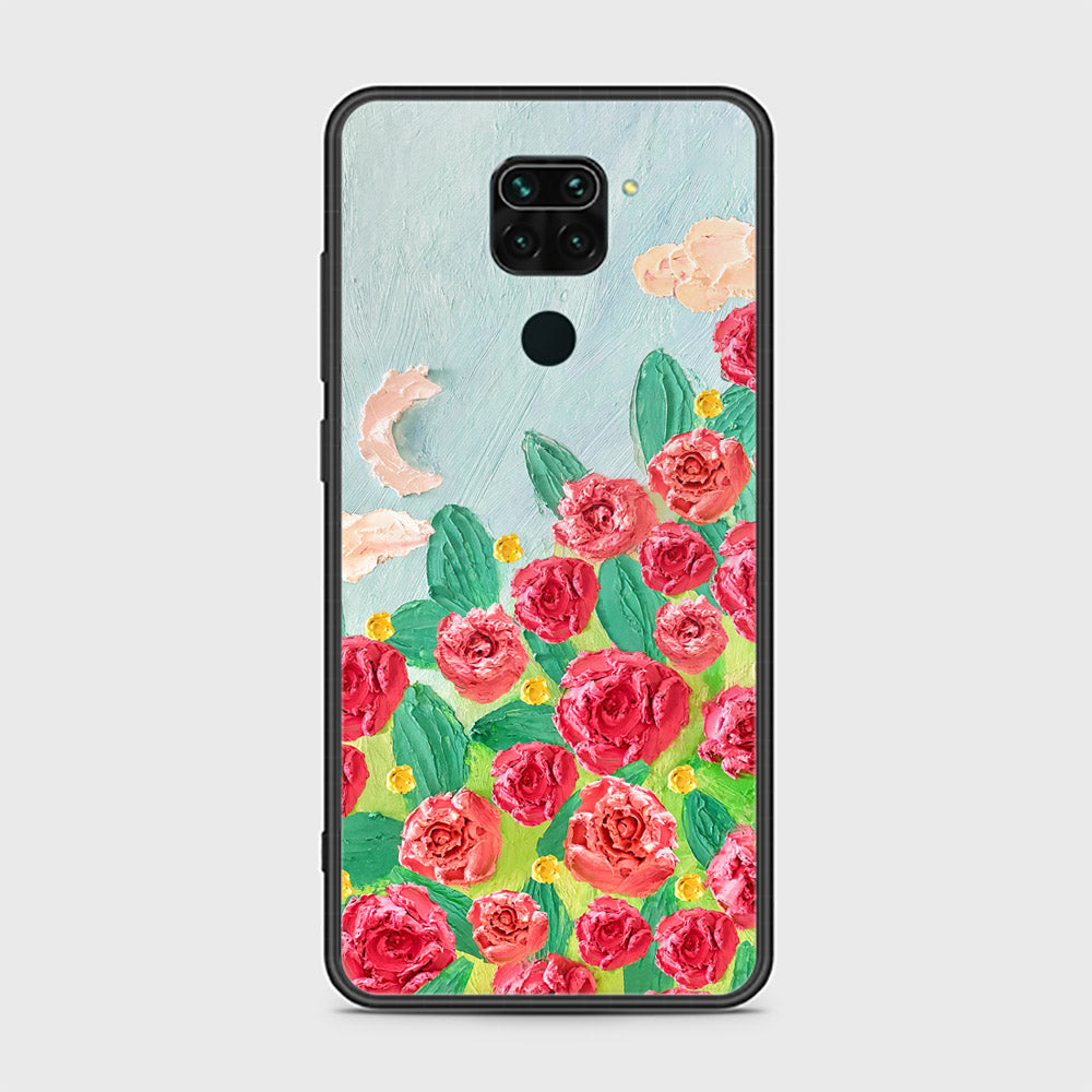 Xiaomi Redmi Note 9 Cover - Floral Series - Design 10 - Red & Green - HQ Ultra Shine Premium Infinity Glass Soft Silicon Borders Case