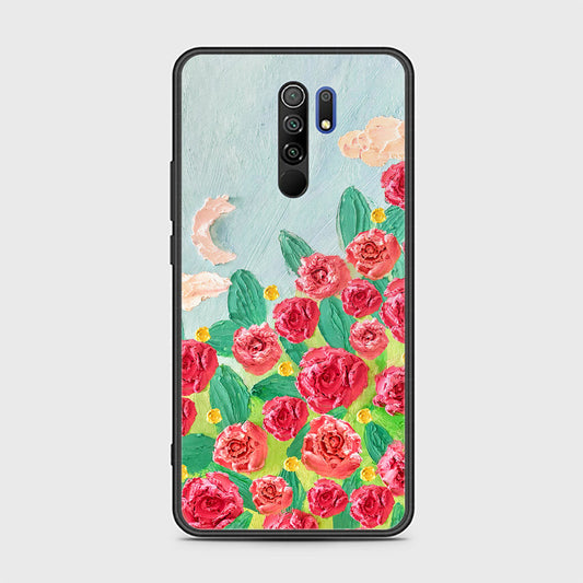 Xiaomi Redmi 9 Cover - Floral Series - Design 10 - Red & Green - HQ Ultra Shine Premium Infinity Glass Soft Silicon Borders Case