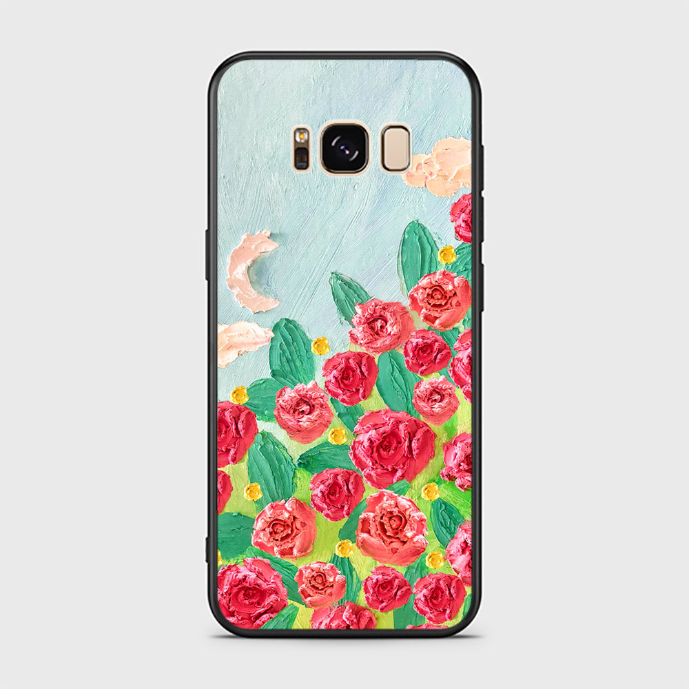 Samsung Galaxy S8 Cover - Floral Series - Design 10 - Red & Green - HQ Ultra Shine Premium Infinity Glass Soft Silicon Borders Case