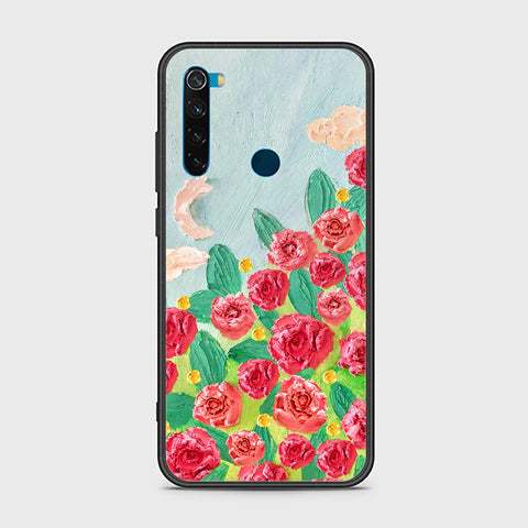 Xiaomi Redmi Note 8 Cover - Floral Series - Design 10 - Red & Green - HQ Ultra Shine Premium Infinity Glass Soft Silicon Borders Case