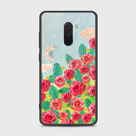 Xiaomi Pocophone F1 Cover - Floral Series - Design 10 - Red & Green - HQ Ultra Shine Premium Infinity Glass Soft Silicon Borders Case