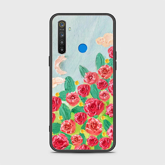 Realme 5 Cover - Floral Series - Design 10 - Red & Green - HQ Ultra Shine Premium Infinity Glass Soft Silicon Borders Case