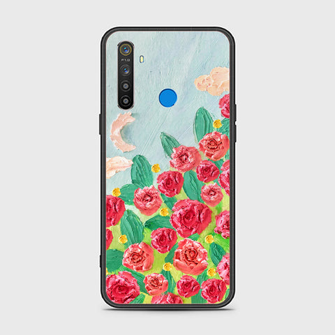 Realme 5 Cover - Floral Series - Design 10 - Red & Green - HQ Ultra Shine Premium Infinity Glass Soft Silicon Borders Case