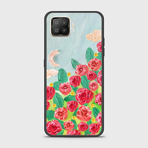 Oppo F17 Pro Cover - Floral Series - Design 10 - Red & Green - HQ Ultra Shine Premium Infinity Glass Soft Silicon Borders Case