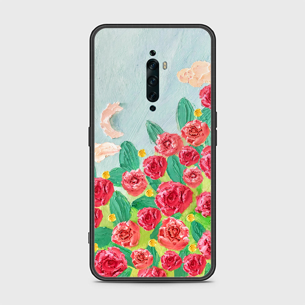 Oppo Reno 2F Cover - Floral Series - Design 10 - Red & Green - HQ Ultra Shine Premium Infinity Glass Soft Silicon Borders Case