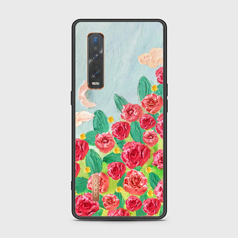 Oppo Find X2 Pro Cover - Floral Series - Design 10 - Red & Green - HQ Ultra Shine Premium Infinity Glass Soft Silicon Borders Case