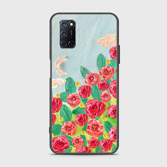 Oppo A92 Cover - Floral Series - Design 10 - Red & Green - HQ Ultra Shine Premium Infinity Glass Soft Silicon Borders Case