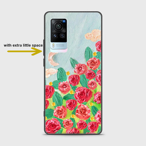 Vivo X60 Pro Cover - Floral Series - Design 10 - Red & Green - HQ Ultra Shine Premium Infinity Glass Soft Silicon Borders Case