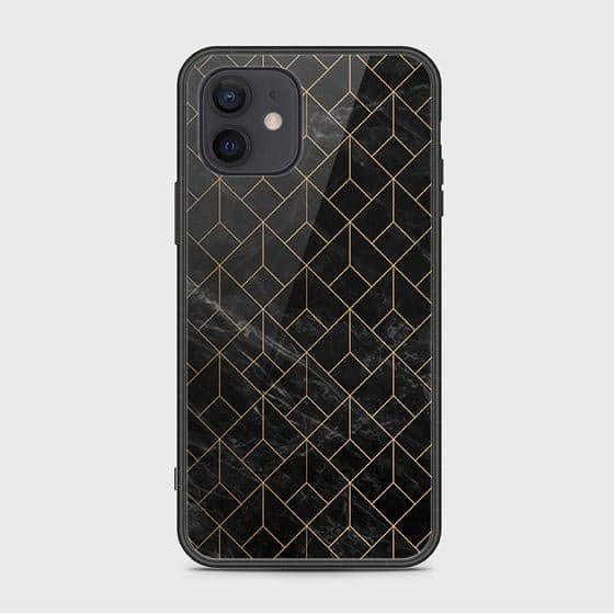 iPhone 12 Cover - Black Marble Series - D29 - HQ Ultra Shine Premium Infinity Glass Soft Silicon Borders Case ( Fast Delivery )