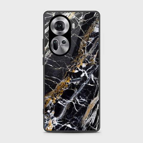 Oppo Reno 11 5G Cover- Black Marble Series - HQ Ultra Shine Premium Infinity Glass Soft Silicon Borders Case