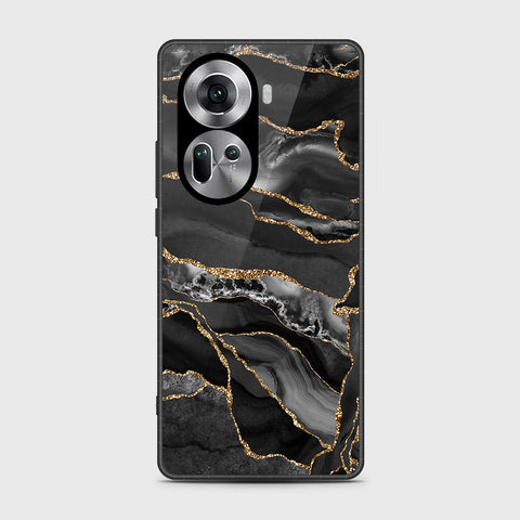 Oppo Reno 11 5G Cover- Black Marble Series - HQ Ultra Shine Premium Infinity Glass Soft Silicon Borders Case