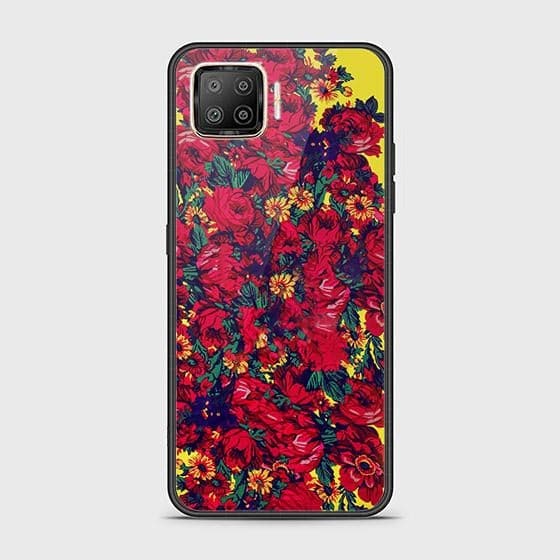 Oppo F17 Cover - Floral Series - D371 - HQ Ultra Shine Premium Infinity Glass Soft Silicon Borders Case ( Fast Delivery )