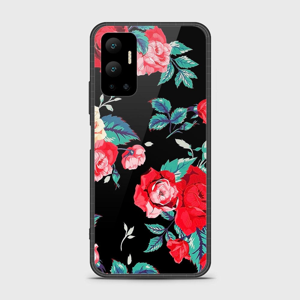 Infinix Hot 12 Cover- Floral Series  - D414 - HQ Ultra Shine Premium Infinity Glass Soft Silicon Borders Case ( Fast Delivery )