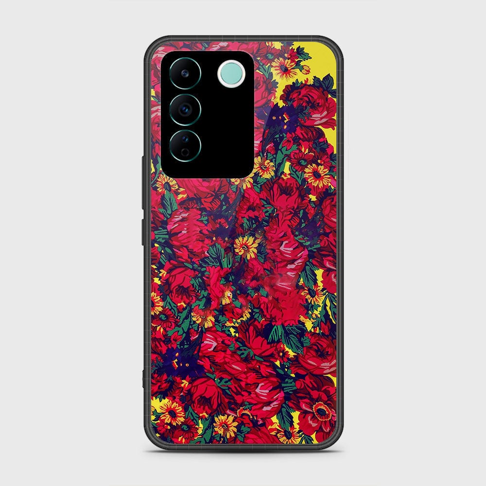 Vivo V27e Cover- Floral Series - HQ Ultra Shine Premium Infinity Glass Soft Silicon Borders Case (Fast Delivery)