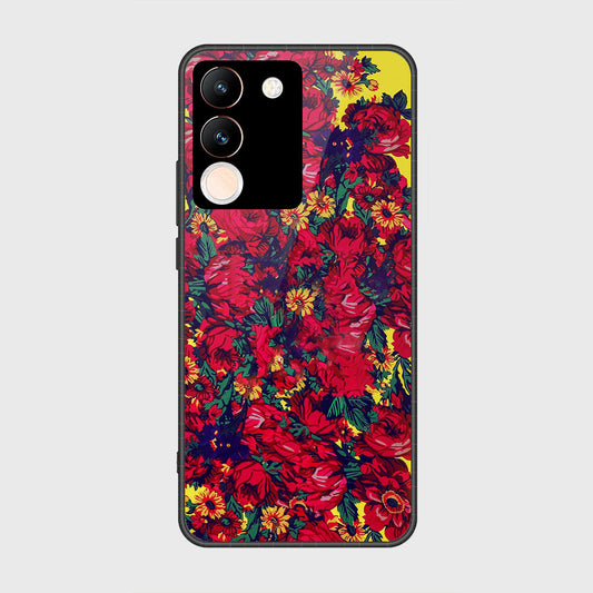 vivo V29e Cover- Floral Series - HQ Ultra Shine Premium Infinity Glass Soft Silicon Borders Case (Fast Delivery)