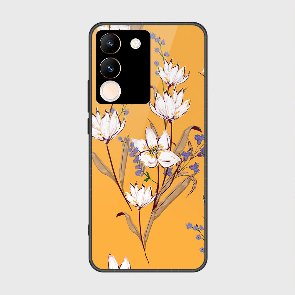 vivo V29e Cover- Floral Series - HQ Ultra Shine Premium Infinity Glass Soft Silicon Borders Case (Fast Delivery)