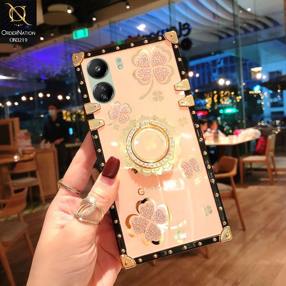 Xiaomi Poco C65 Cover - Golden - Square Bling Diamond Glitter Soft TPU Trunk Case with Ring Holder