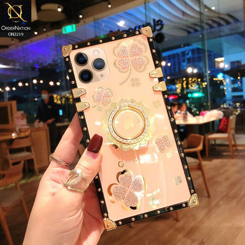 iPhone 11 Pro Cover - Golden - Square Bling Diamond Glitter Soft TPU Trunk Case with Ring Holder