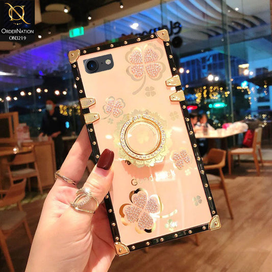 iPhone 8 / 7 Cover - Golden - Square Bling Diamond Glitter Soft TPU Trunk Case with Ring Holder