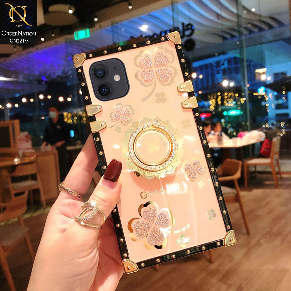 iPhone 11 Cover - Golden - Square Bling Diamond Glitter Soft TPU Trunk Case with Ring Holder