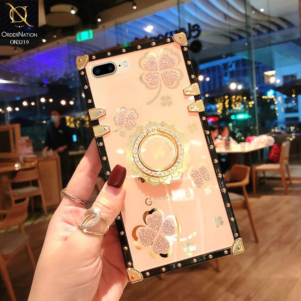 iPhone 8 Plus / 7 Plus Cover - Golden - Square Bling Diamond Glitter Soft TPU Trunk Case with Ring Holder