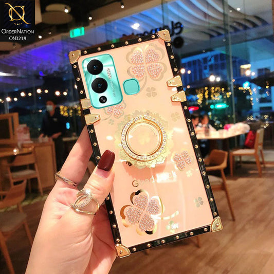 Infinix Hot 12 Play Cover - Golden - Square Bling Diamond Glitter Soft TPU Trunk Case with Ring Holder