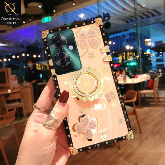 Oppo Reno 11F 5G Cover - Golden - Square Bling Diamond Glitter Soft TPU Trunk Case with Ring Holder