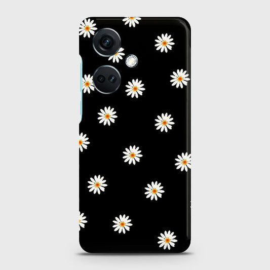 OnePlus Nord CE3 Cover - White Bloom Flowers with Black Background Printed Hard Case with Life Time Colors Guarantee