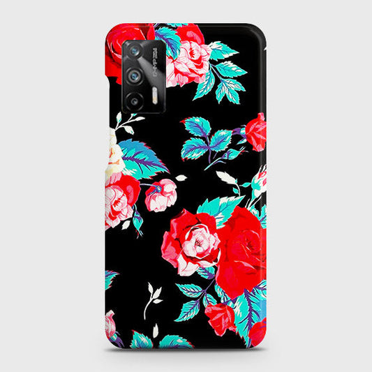 Realme Q3 Pro 5G Cover - Luxury Vintage Red Flowers Printed Hard Case with Life Time Colors Guarantee