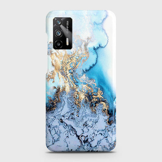 Realme Q3 Pro 5G Cover - Trendy Golden & Blue Ocean Marble Printed Hard Case with Life Time Colors Guarantee